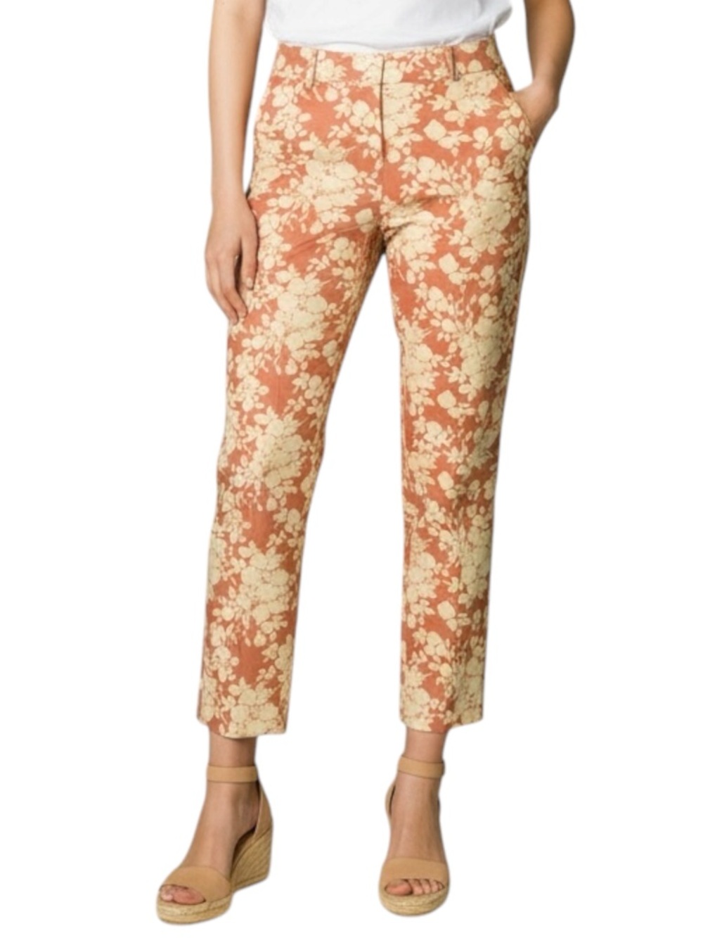 TALBOTS Signature Fit Floral Stretch Canvas Ankle Pants in Pink/Cream Size 8